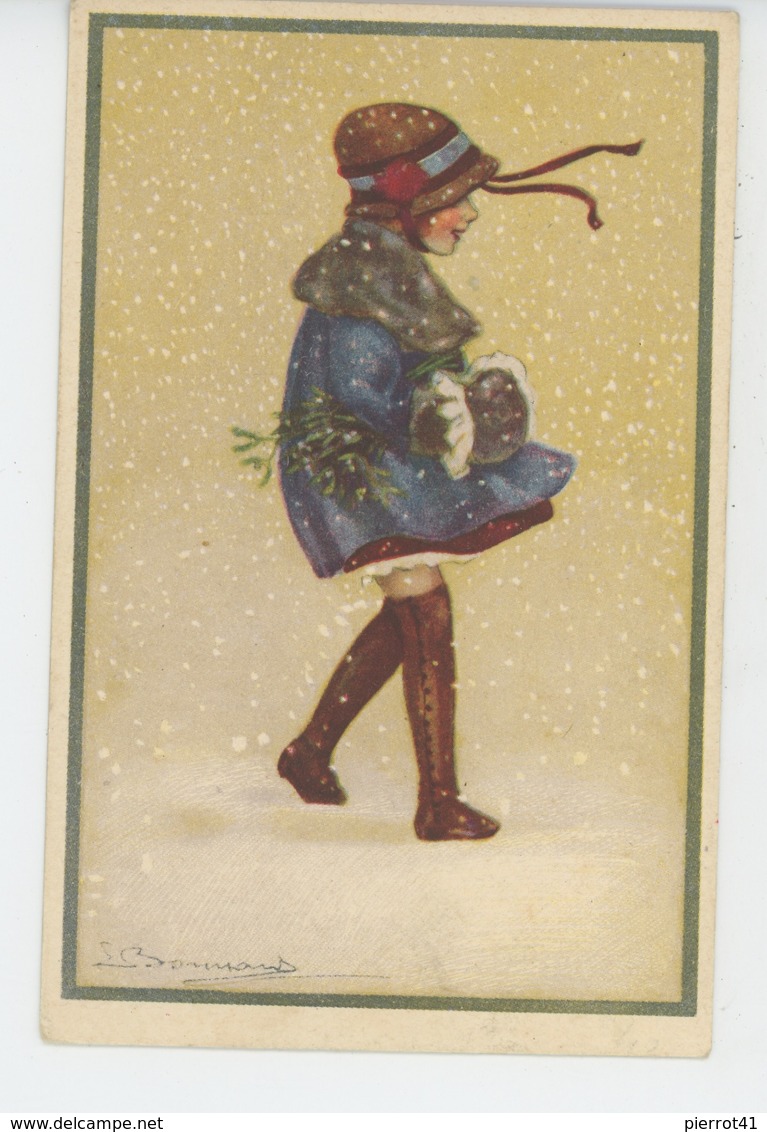 Illustrateur BOMPARD - Jolie Carte Fantaisie Portrait Fillette Marchant Dans La Neige - Bompard, S.