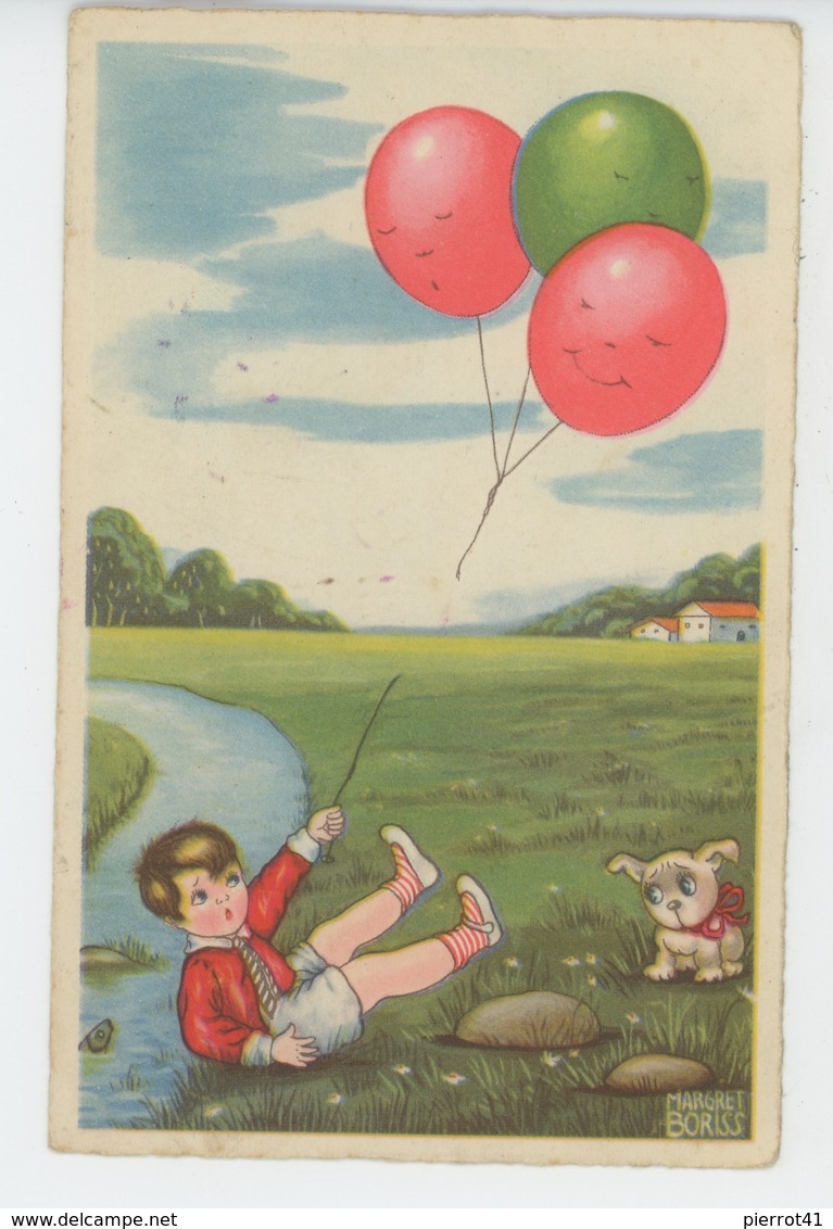 Illustrateur BORISS MARGRET - DOG - Jolie Carte Fantaisie Petit Garçon Avec Chien Et Ballons Gonflables - Boriss, Margret