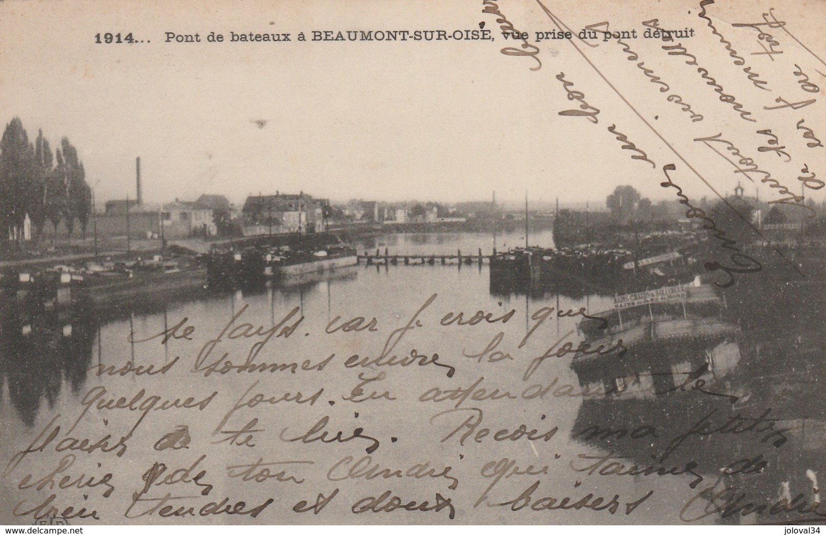 BEAUMONT Sur Oise  Val D' Oise - Pont De Bateaux - Vue Prise Du Pont Détruit - Beaumont Sur Oise