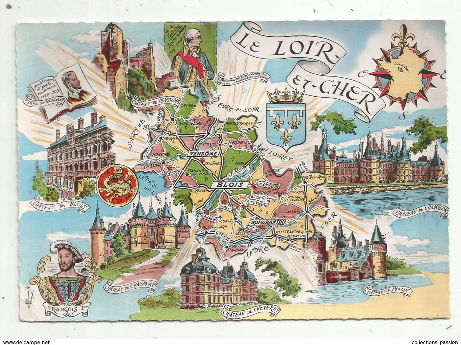 Cp , Carte Géographique , 41 , Souvenirs De France , LE LOIR ET CHER , Vierge ,ed. Gaby/Artaud - Cartes Géographiques