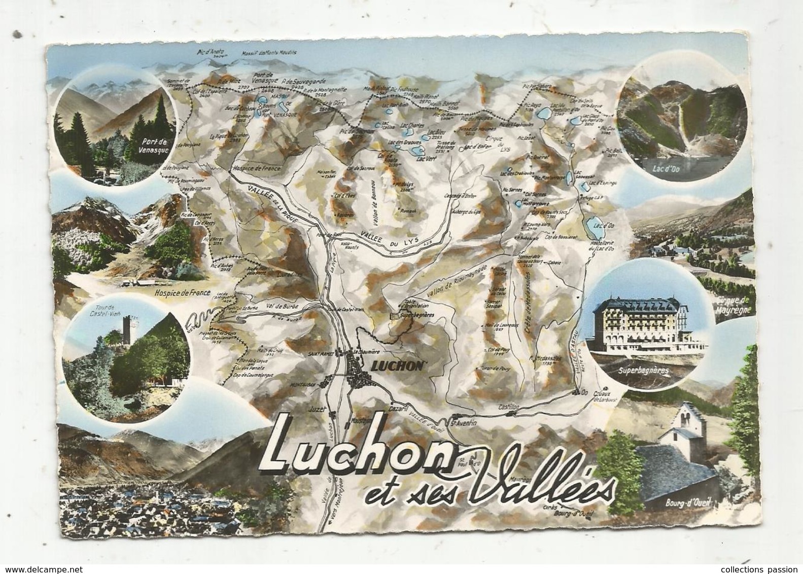 Cp , Carte Géographique , 31 , LUCHON Et Ses Vallées, Multi Vues, écrite1960 , Ed. CAP , N° 1637 - Landkarten