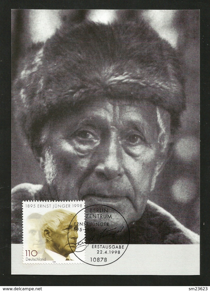 BRD 1998  Mi.Nr. 1984 , Tod Von Ernst Jünger - Hagenbach Maximum Card - Stempel Berlin Zentrum 22.4.1998 - Altri & Non Classificati