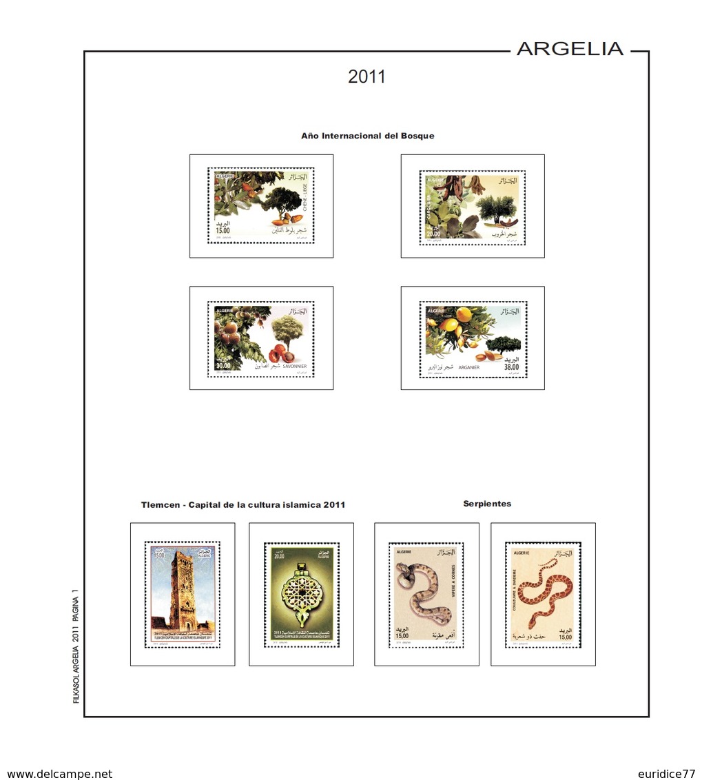 Suplemento Filkasol ARGELIA 2011 - Montado Con Filoestuches HAWID Transparentes - Pre-Impresas