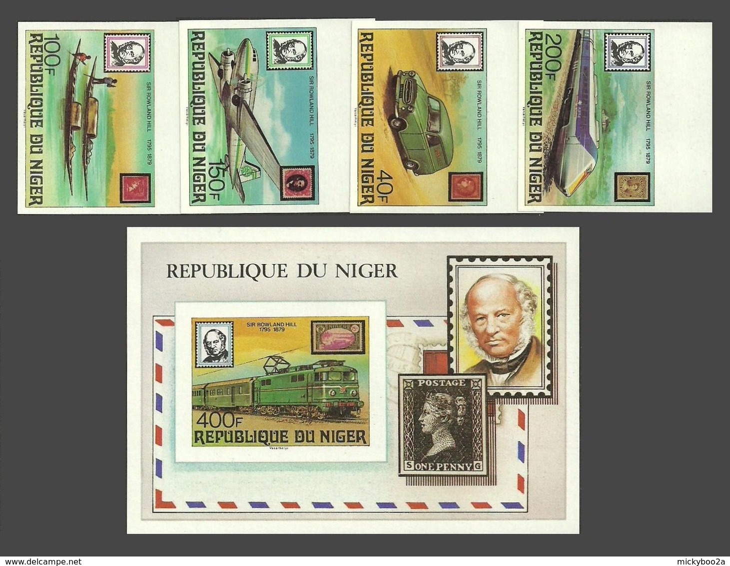 NIGER 1979 TRAINS RAILWAYS LOCOMOTIVES ROWLAND HILL OMNIBUS IMPERF MNH - Niger (1960-...)