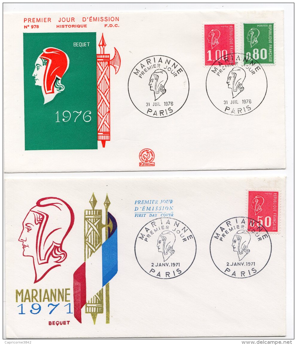 1971 Et 1976 - Marianne De Béquet - 1er Jour - 1971 Tp N°1664 Et 1976 Tp N°1894 + 1895 - 2 Enveloppes - 1970-1979