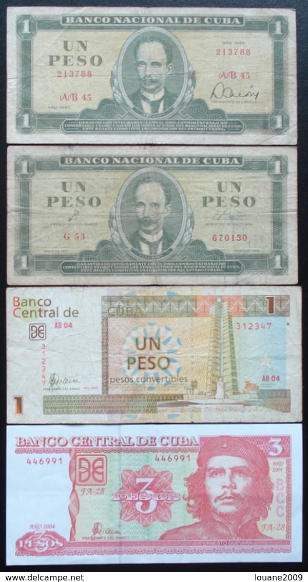 Cuba - 1 3 Pesos 1980 - 1961- 2006 - 2004 Lot 4 Billets - Cuba