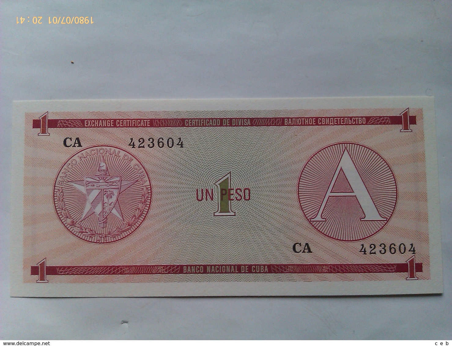 Billete Cuba. 1 Peso. Serie A. 1985. Certificado De Divisa. Banco Nacional De Cuba. Sin Circular - Cuba