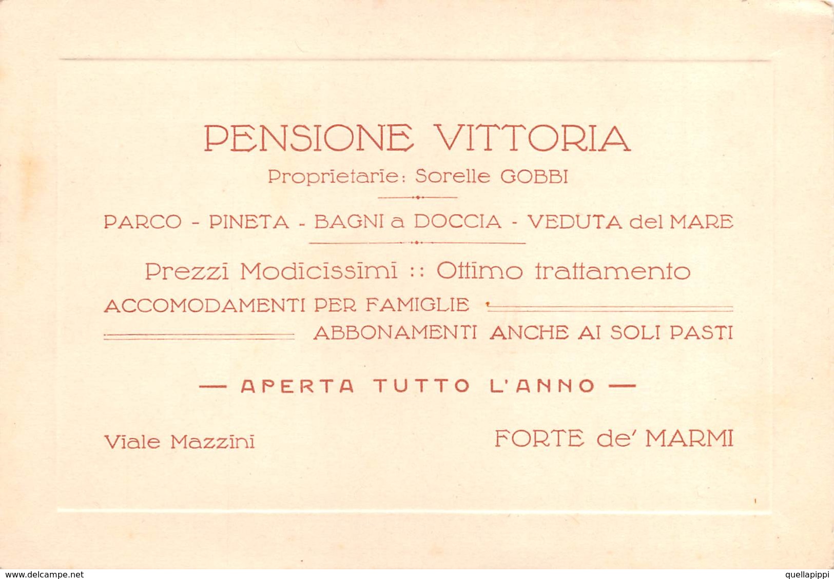 07832 "PENSIONE VITTORIA - PROPR. SORELLE GOBBI - VIALE MAZZINI - FORTE DE' MARMI (LU)" ORIGINALE - Cartoncini Da Visita