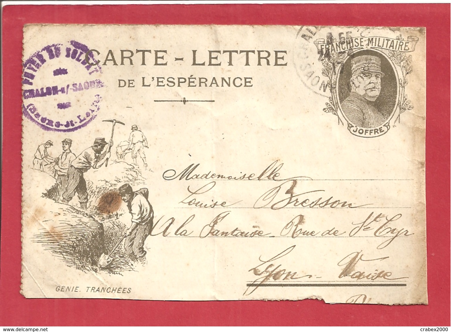 Y&T N°fm CARTE LETTRE FOYER DU SOLDAT CHALLON   Vers  LYON   1917 2SCANS - 1. Weltkrieg 1914-1918