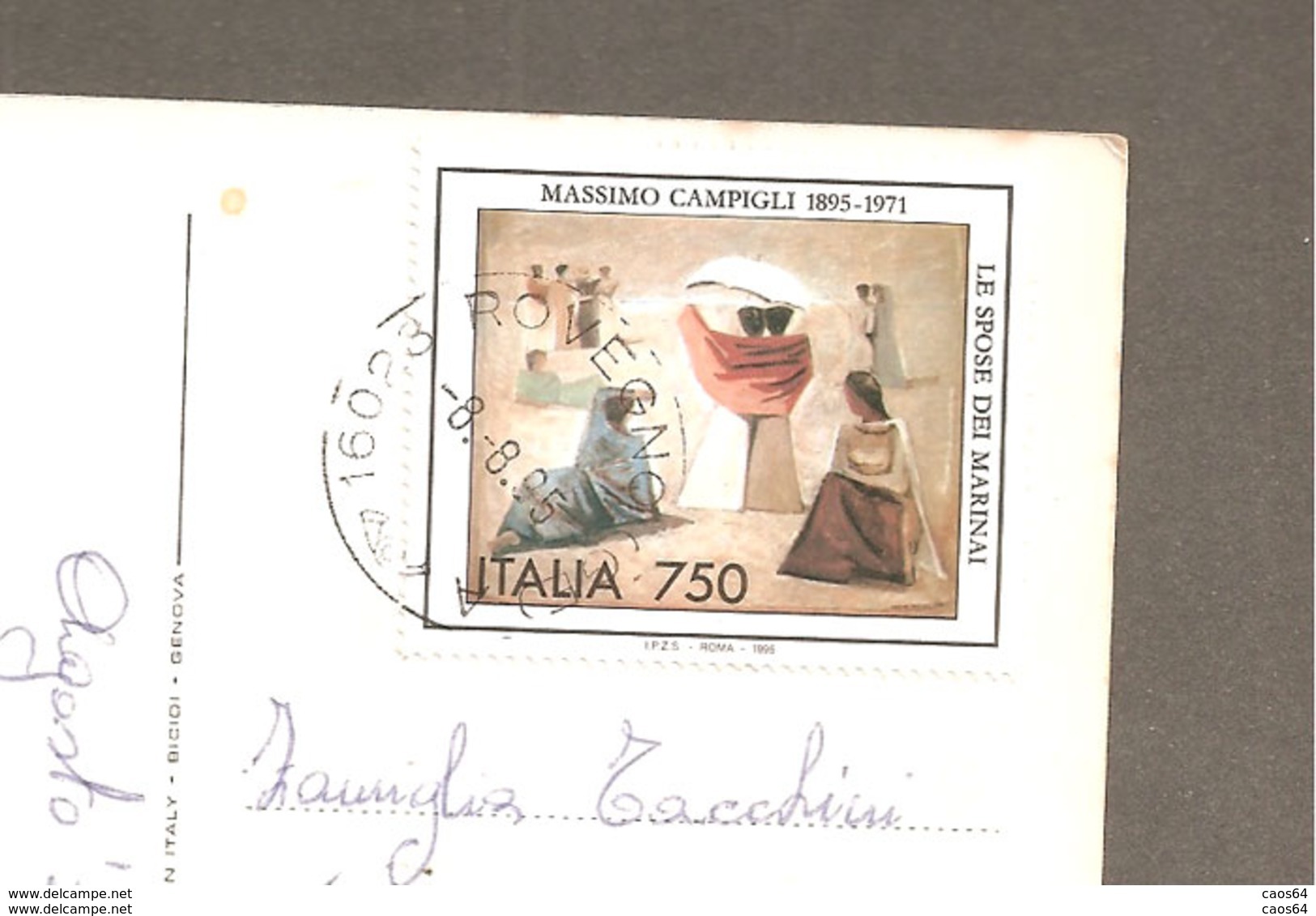 1995 ITALIA   ARTE MASSIMO CAMPIGLI  Lire 750 STORIA POSTALE CARTOLINA CASSINGHENO - 1991-00: Marcophilia