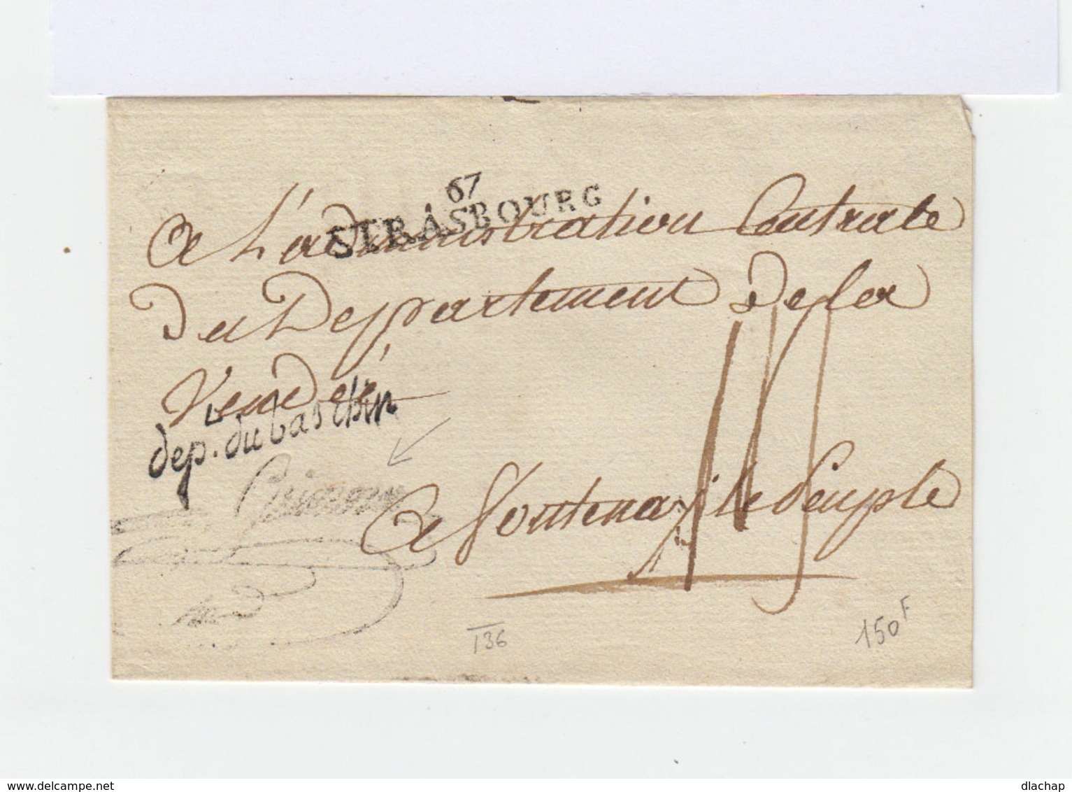 Enveloppe Avec Marque Postale Strasbourg. Département Du Bas Rhin Et Griffe. (505) - 1701-1800: Précurseurs XVIII