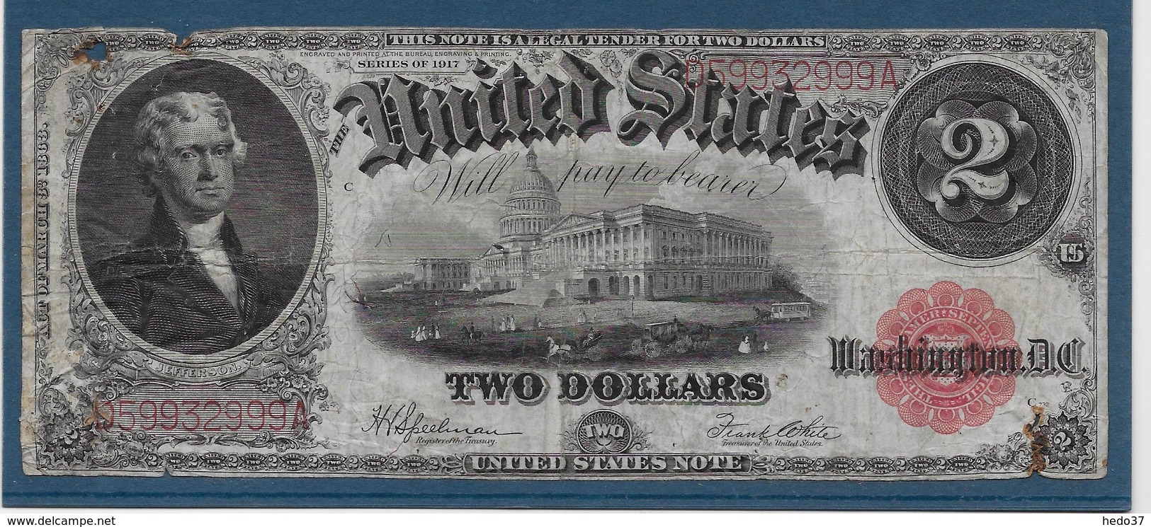 Etats Unis - 2 Dollars - 1917 - Pick N°188 - B/TB - Billetes De Estados Unidos (1862-1923)