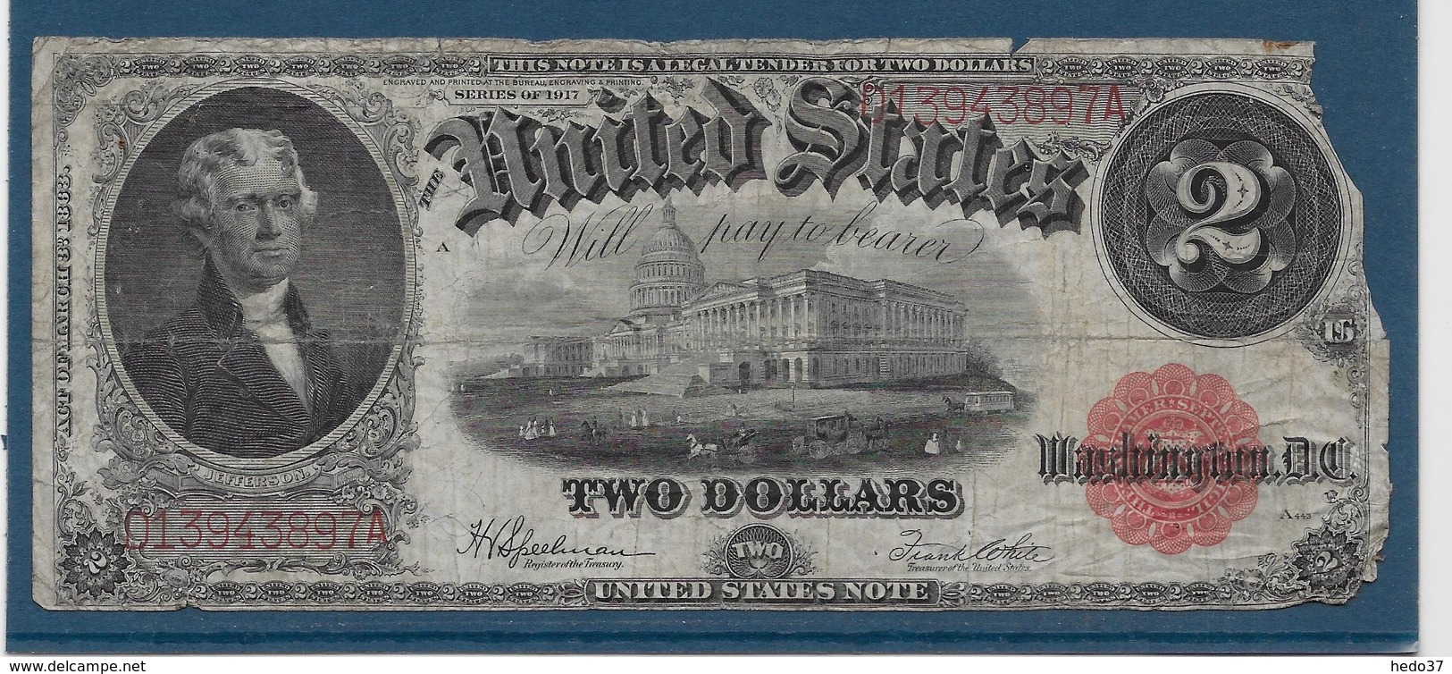 Etats Unis - 2 Dollars - 1917 - Pick N°188 - B - Billets Des États-Unis (1862-1923)