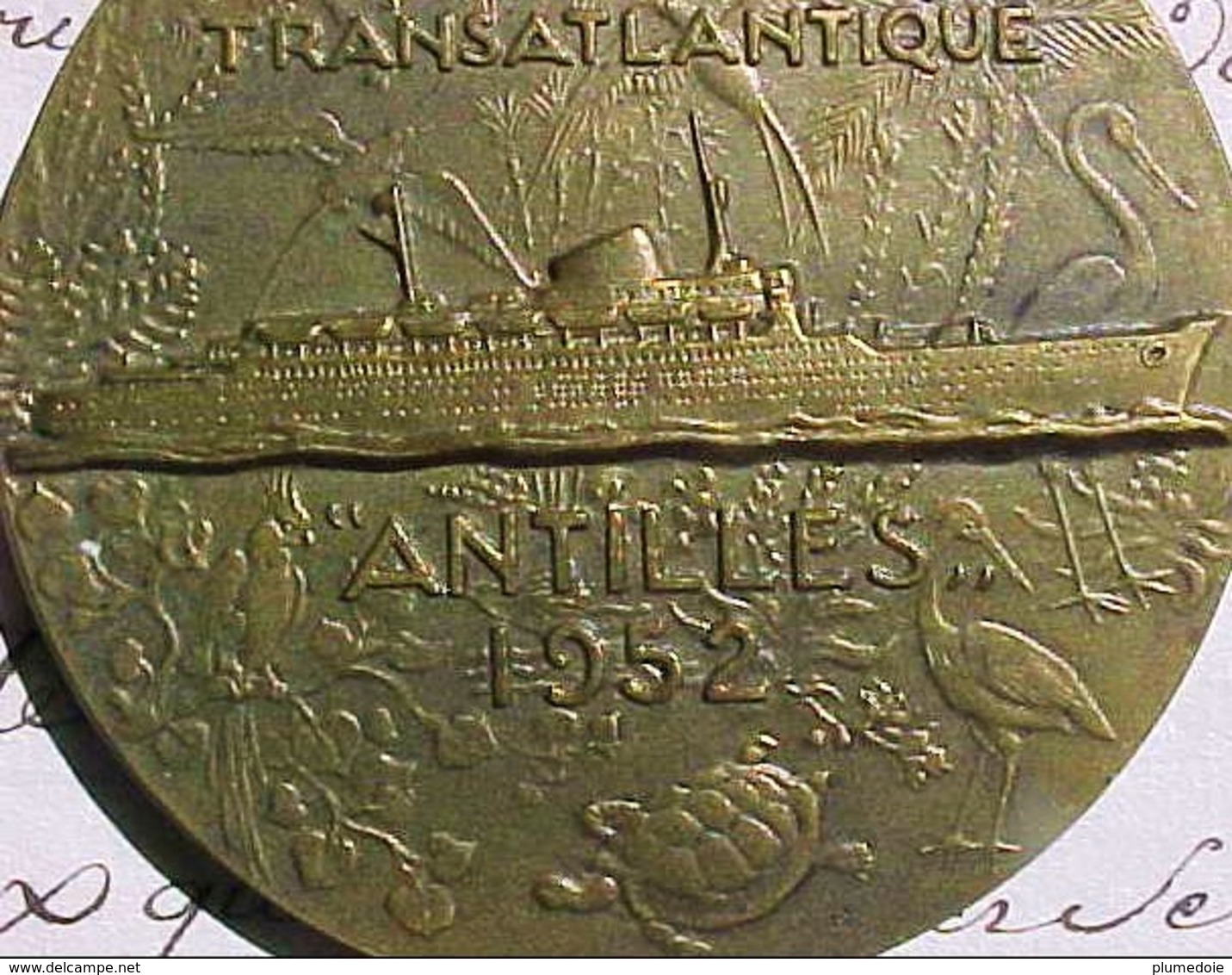 MEDAILLE Bronze ,COMPAGNIE GENERALE TRANSATLANTIQUE PAQUEBOT ANTILLES 1952 ,R. DELAMARRE SS Antilles Cruise Ship MEDAL - Professionnels / De Société