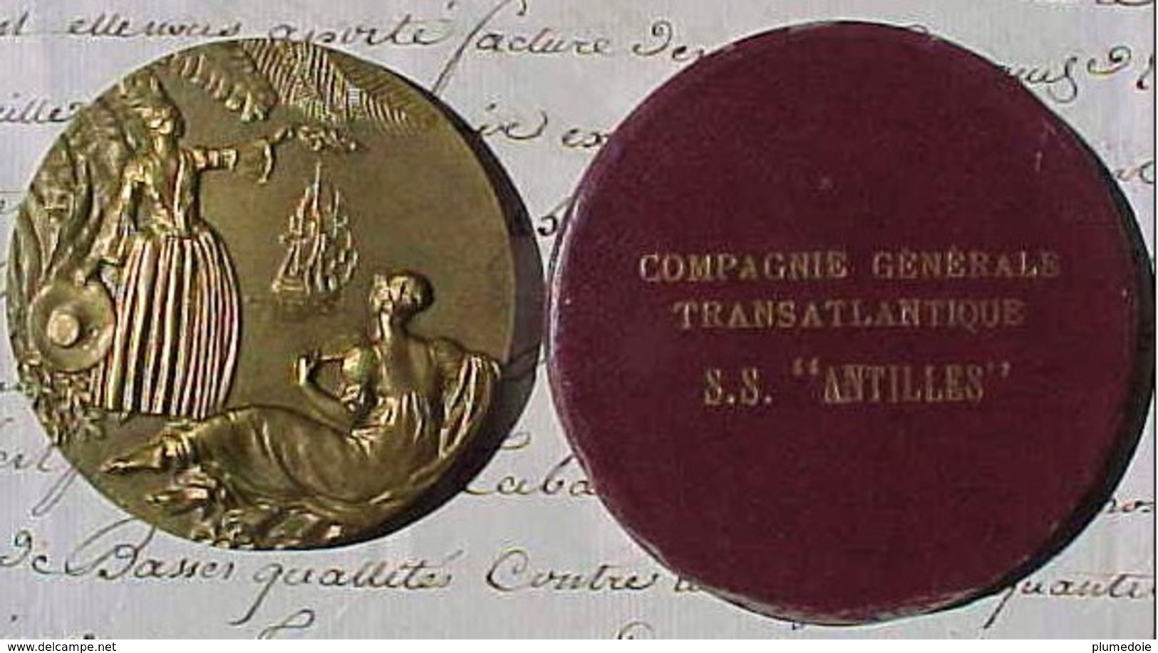 MEDAILLE Bronze ,COMPAGNIE GENERALE TRANSATLANTIQUE PAQUEBOT ANTILLES 1952 ,R. DELAMARRE SS Antilles Cruise Ship MEDAL - Professionnels / De Société