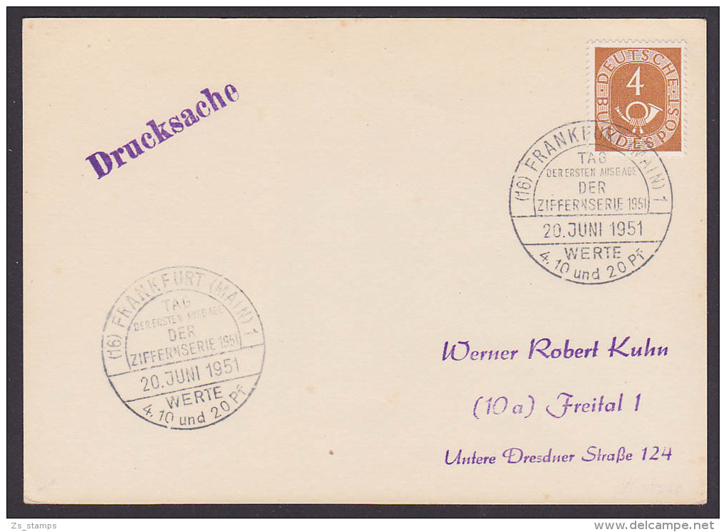 Ziffernserie Sonderstempel Zur 1. Ausgabe Frankfurt (Main) 20.Juni 1951 FDC 124, 4 Pf. - Sonstige & Ohne Zuordnung