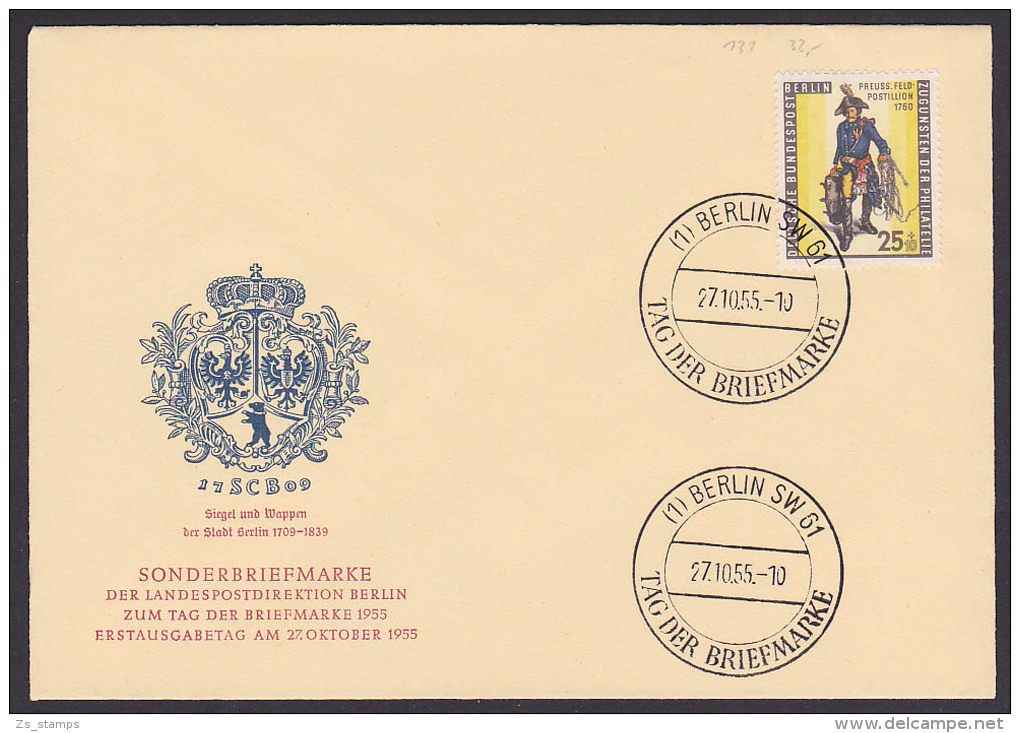 Preuss. Feldpostillion 1760, Berlin-West 131 FDC, SoSt. Berlin SW61 Tag Der Briefmarke 1955 - Cartas & Documentos