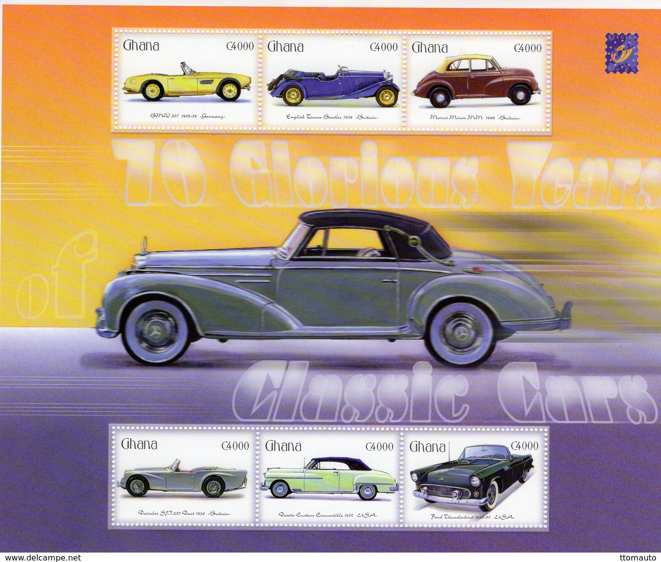 Ghana  -  Classic Cars  -  BMW-Bentley-Morris-Daimler-Dodge-Thunderbird  -  6v MS Neuf/Mint - Cars