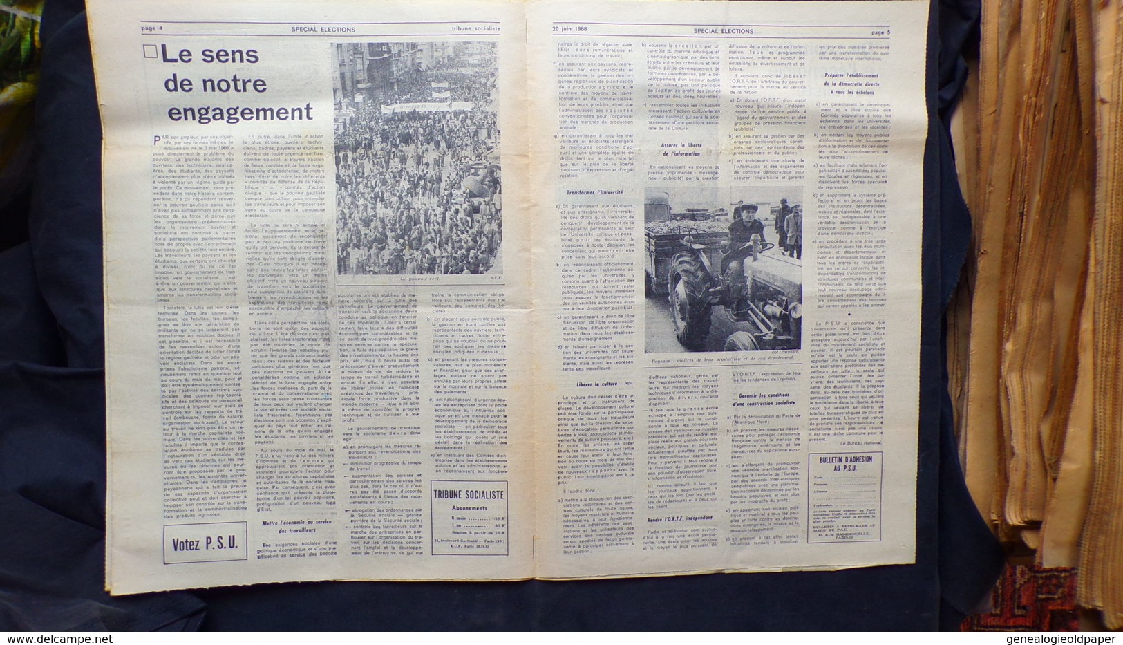 TRIBUNE SOCIALISTE-SOCIALISME- L' ENJEU DE LA BATAILLE-20 JUIN 1968- MICHEL ROCARD-STATUT ORTF-PSU-PAYSAN TRACTEUR- - 1950 à Nos Jours