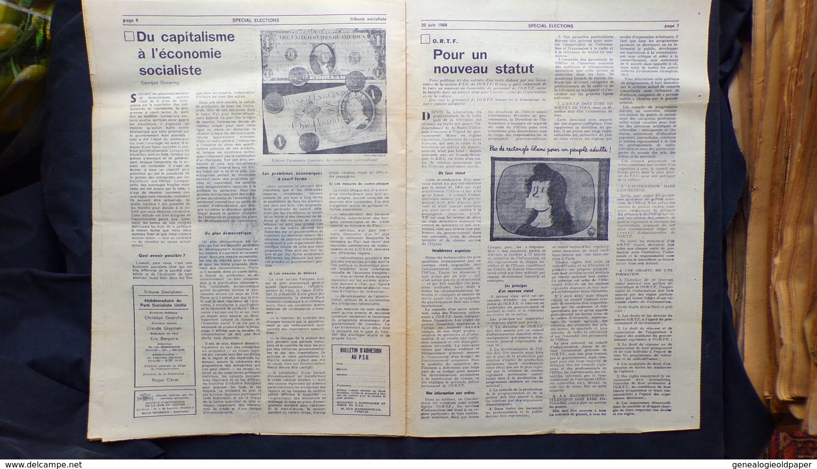 TRIBUNE SOCIALISTE-SOCIALISME- L' ENJEU DE LA BATAILLE-20 JUIN 1968- MICHEL ROCARD-STATUT ORTF-PSU-PAYSAN TRACTEUR- - 1950 à Nos Jours