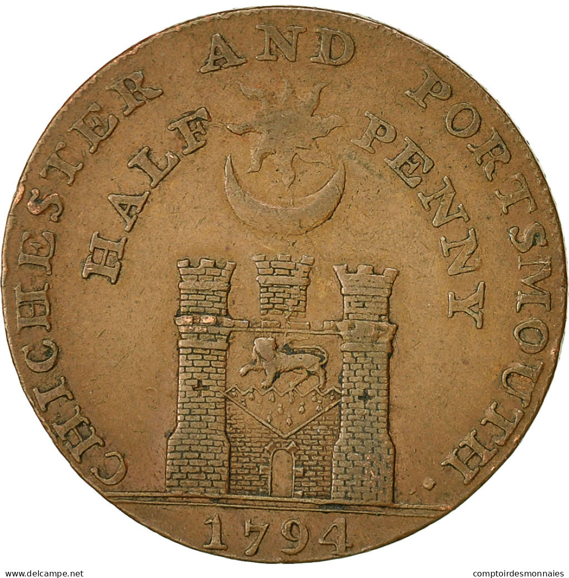 Monnaie, Grande-Bretagne, Hampshire, Halfpenny Token, 1794, Portsmouth, TTB - Autres & Non Classés