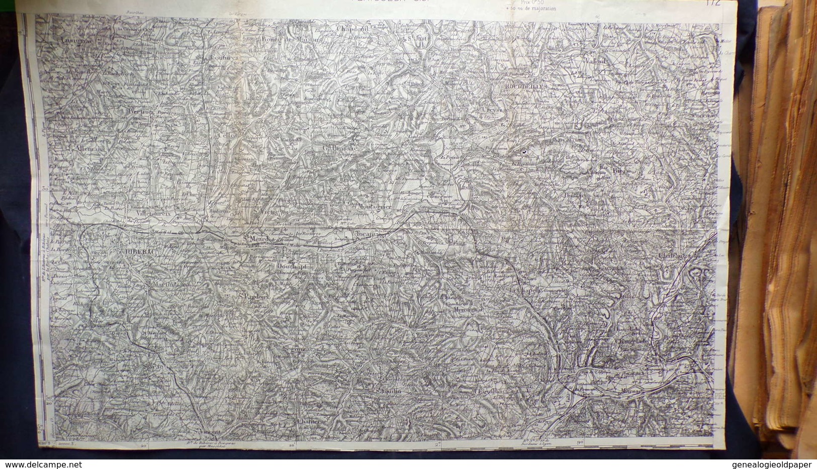 24- RARE CARTE 1909- RIBERAC-DOUCHAPT-ALLEMANS-CHAPDEUIL-MARSAC-SAINT AQUILIN-BOURDEILLES-MENSIGNAC-SIORAC-LUSIGNAC - Topographical Maps