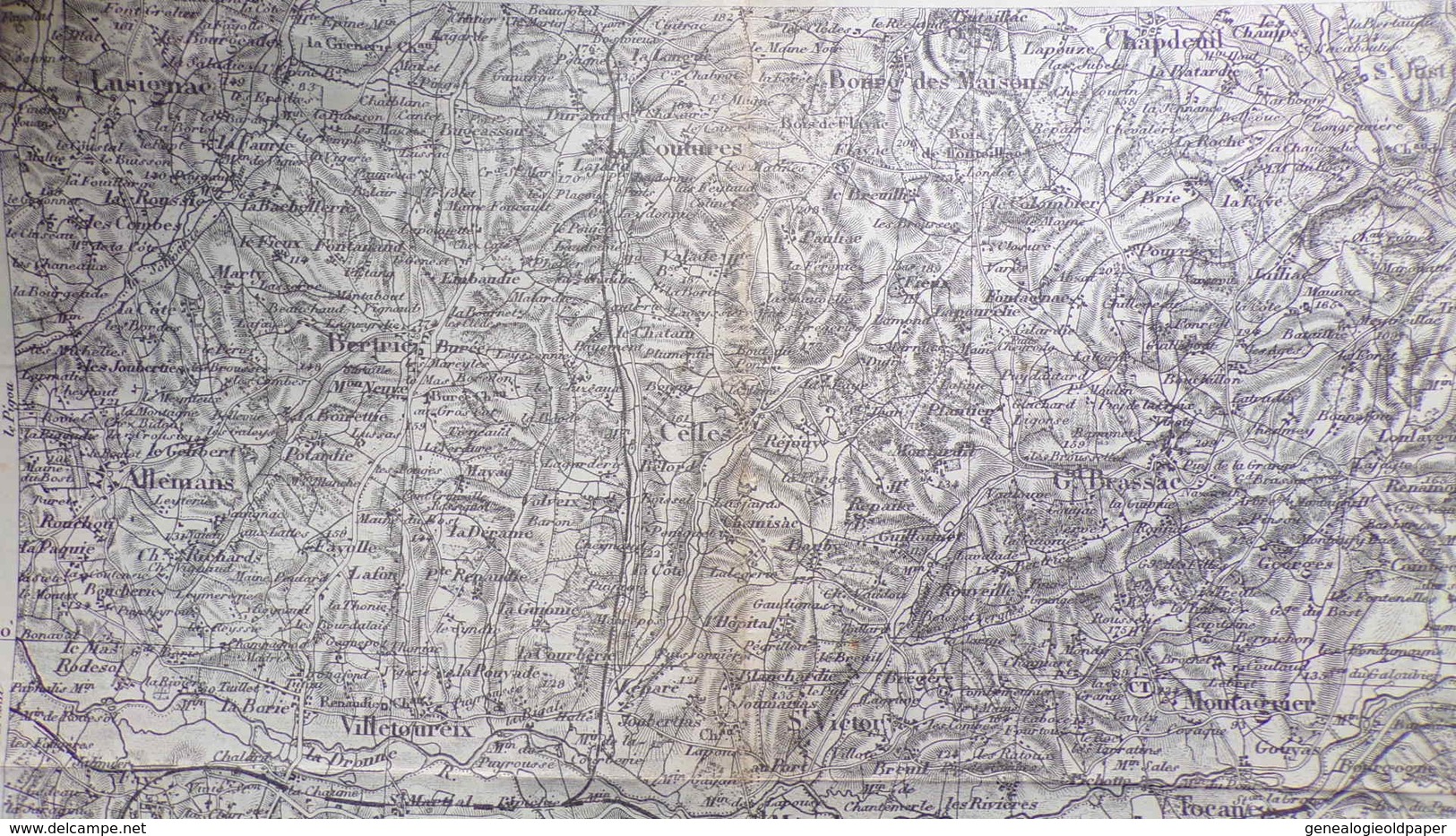 24- RARE CARTE 1909- RIBERAC-DOUCHAPT-ALLEMANS-CHAPDEUIL-MARSAC-SAINT AQUILIN-BOURDEILLES-MENSIGNAC-SIORAC-LUSIGNAC - Cartes Topographiques