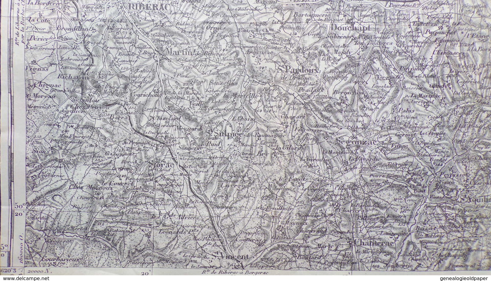 24- RARE CARTE 1909- RIBERAC-DOUCHAPT-ALLEMANS-CHAPDEUIL-MARSAC-SAINT AQUILIN-BOURDEILLES-MENSIGNAC-SIORAC-LUSIGNAC - Mapas Topográficas