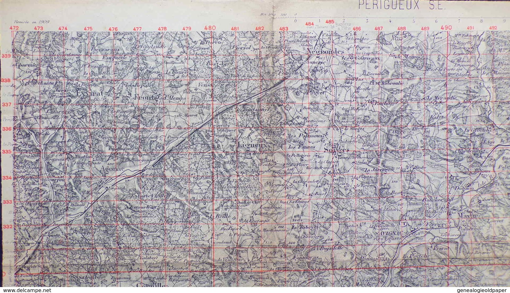 24- RARE CARTE 1909- PERIGUEUX-TRELISSAC-BASSILLAC-CUBJAC-BROUCHAUD-SAVIGNAC-EXCIDEUIL-NEGRONDES-AGONAC-CORNILLE-SARLIAC - Cartes Topographiques