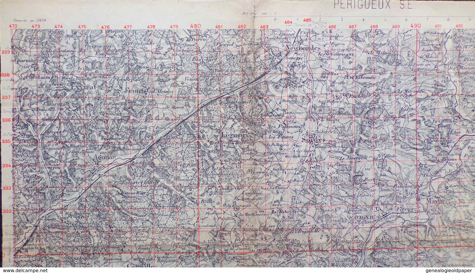 24- RARE CARTE 1909- PERIGUEUX-TRELISSAC-BASSILLAC-CUBJAC-BROUCHAUD-SAVIGNAC-EXCIDEUIL-NEGRONDES-AGONAC-CORNILLE-SARLIAC - Topographical Maps