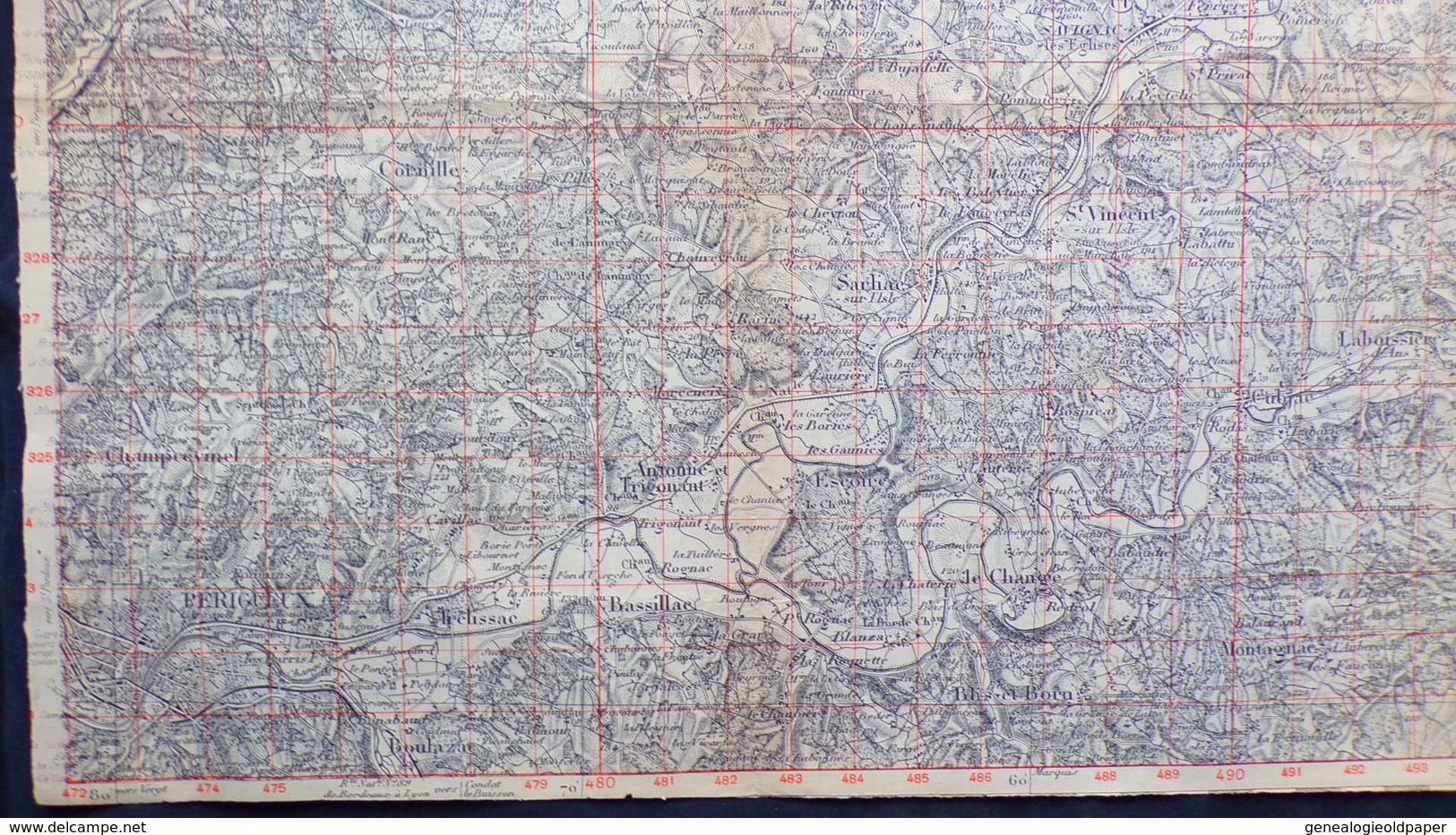 24- RARE CARTE 1909- PERIGUEUX-TRELISSAC-BASSILLAC-CUBJAC-BROUCHAUD-SAVIGNAC-EXCIDEUIL-NEGRONDES-AGONAC-CORNILLE-SARLIAC - Cartes Topographiques