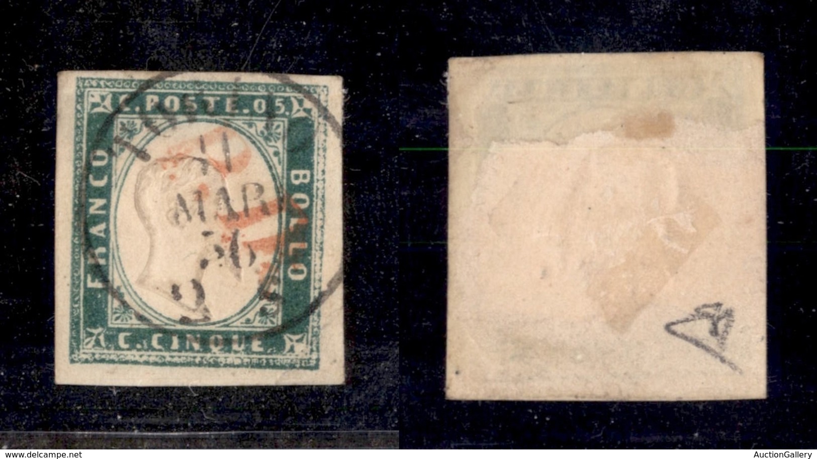 0067 ANTICHI STATI - SARDEGNA - 1855 - 5 Cent (13f) - Ottimi Margini - Diena (1.200) - Other & Unclassified