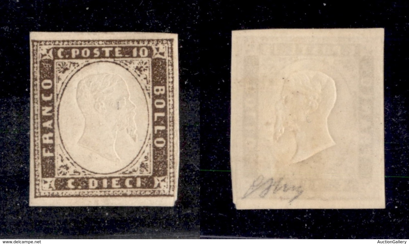 0074 ANTICHI STATI - SARDEGNA - 1858 - 10 Cent (14) - Invisibile Traccia Di Linguella - Oliva (2.000) - Other & Unclassified