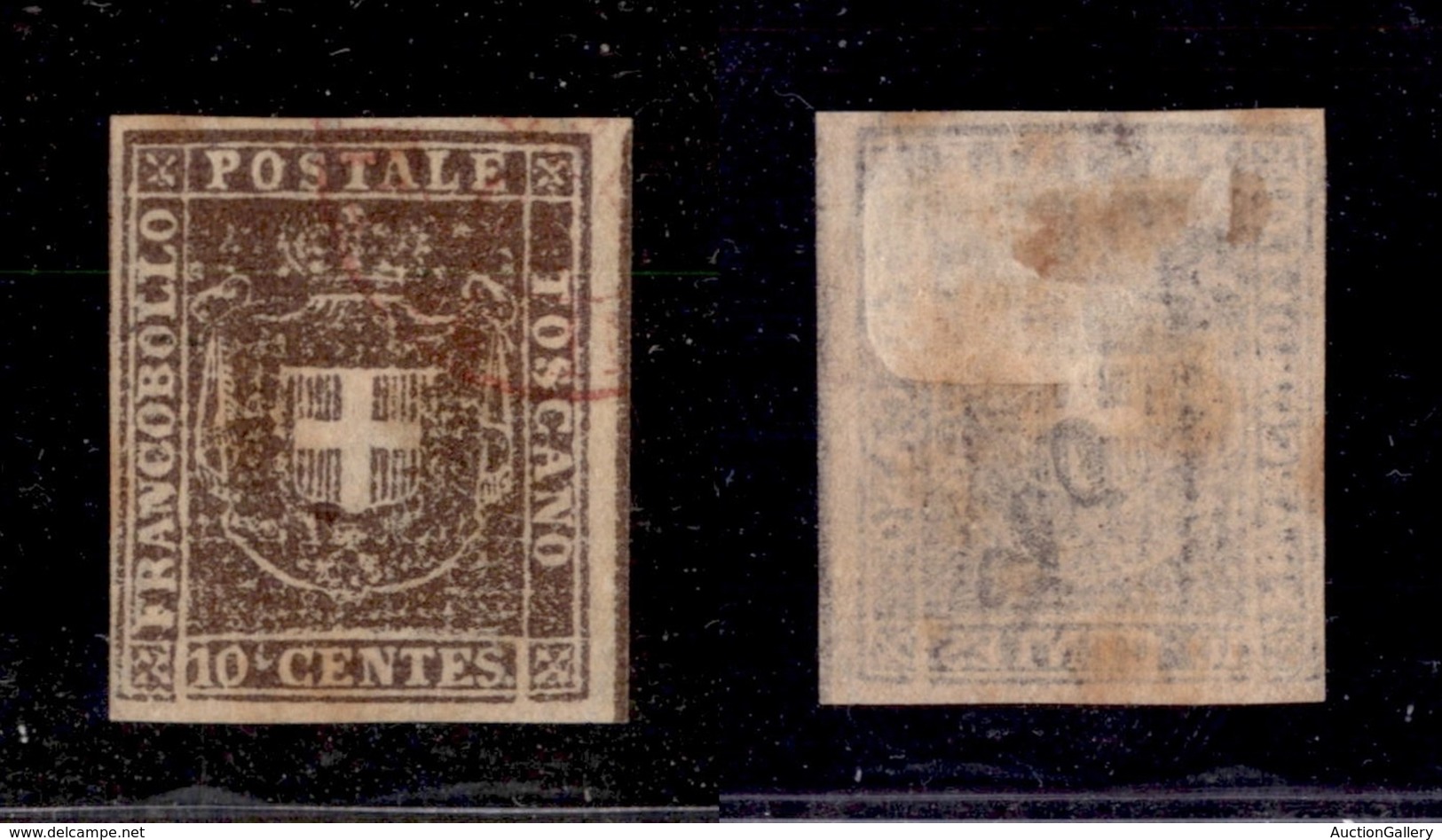 0119 ANTICHI STATI - TOSCANA - 1860 - 10 Cent (19h) Con Grandi Margini E Parte Di Linea Di Riquadro A Destra - Annullo R - Autres & Non Classés