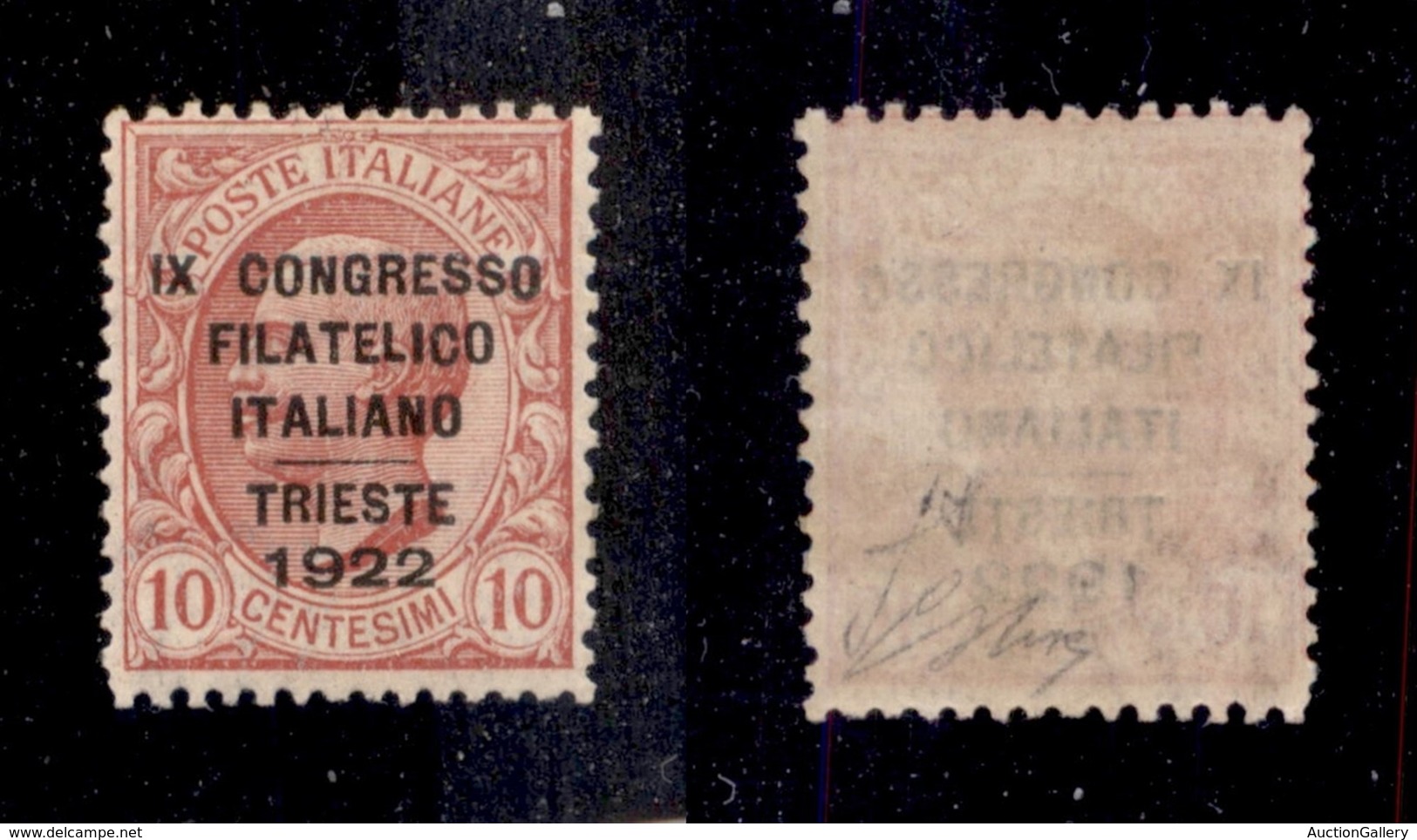 0180 REGNO - 1922 - Congresso Filatelico - 10 Cent (123) - Gomma Integra - Oliva + Fiecchi + Cert. AG (1.500) - Autres & Non Classés