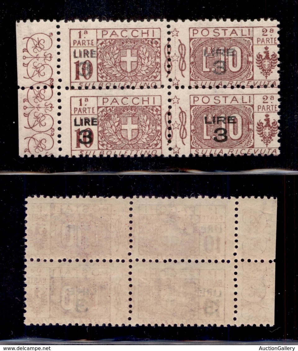 0238 REGNO - 1923 - 3 Lire Su 10 (23b+23-Pacchi Postali) - Coppia Verticale Con Stampa Evanescente + Normale (in Basso)  - Autres & Non Classés