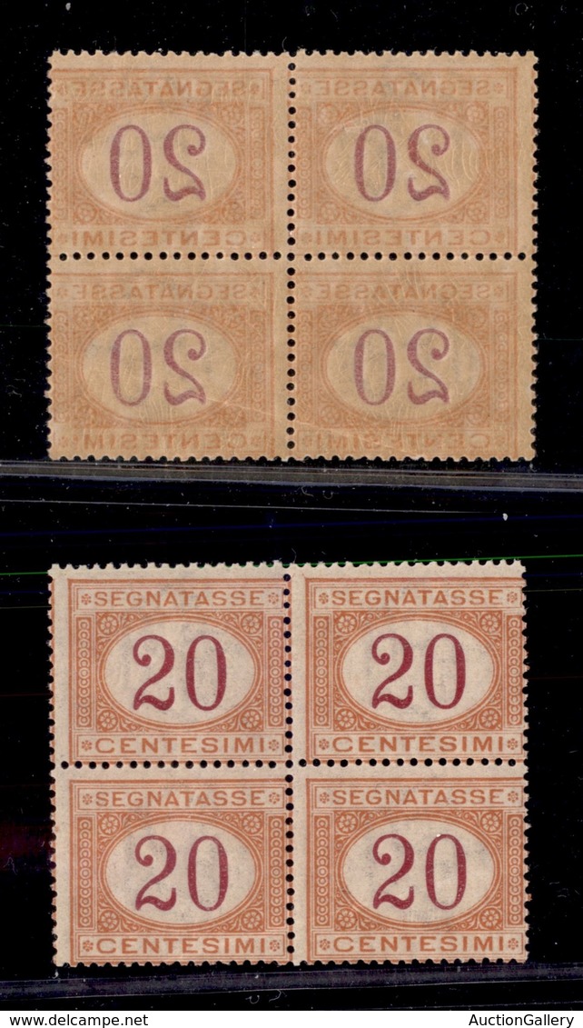 0250 REGNO - 1894 - Decalco - 20 Cent (22p-Segnatasse) In Quartina - Gomma Integra (1.920++) - Other & Unclassified