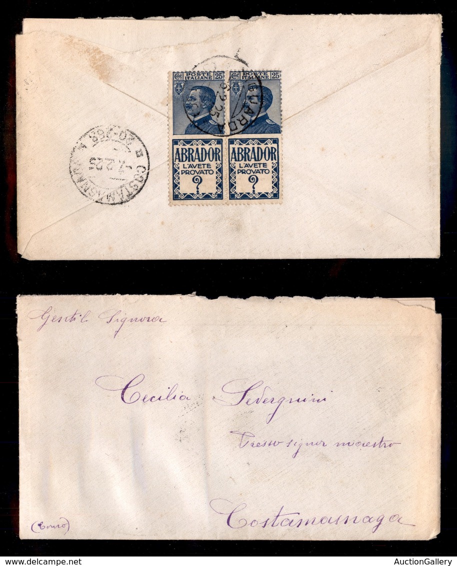 0269 REGNO - Pubblicitari - Coppia Del 25 Cent Abrador (4) Al Retro Di Busta Da Niguarda Del 6.2.25 - Cert. AG (2.400) - Other & Unclassified