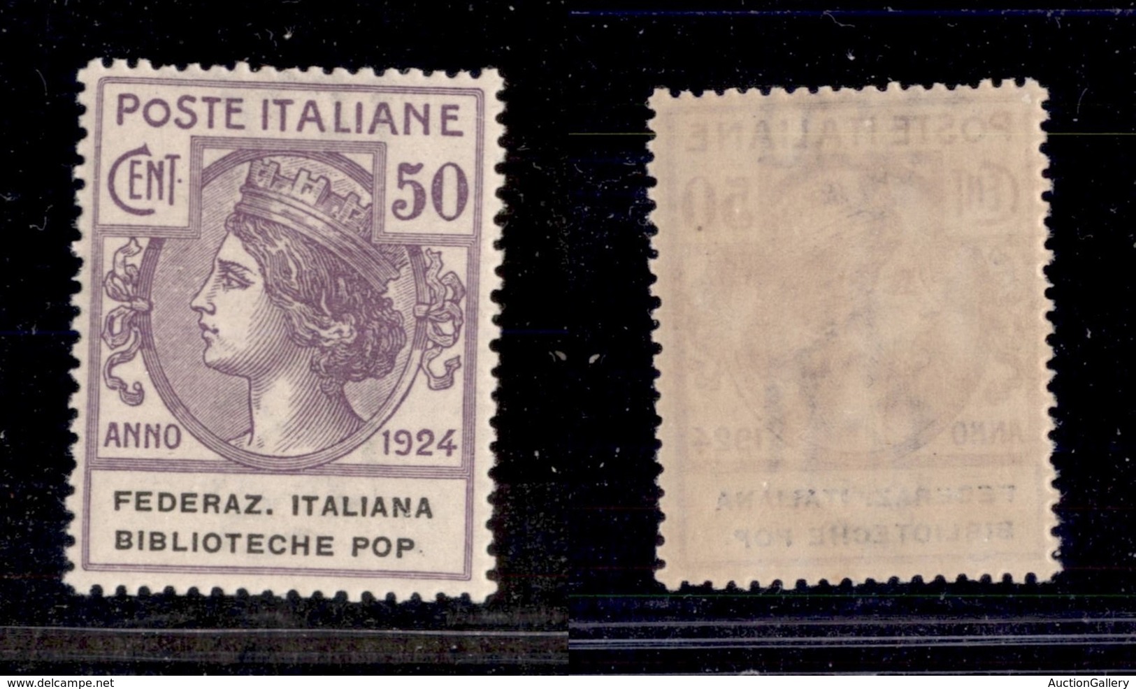 0288 REGNO - 1924 - Parastatali - Biblioteche Pop. - 50 Cent (36b) Senza Punto Dopo Pop. - Gomma Integra - Molto Ben Cen - Other & Unclassified