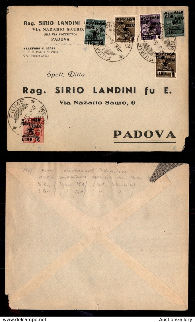 0328 OCCUPAZIONI - FIUME/OCCUPAZIONE JUGOSLAVIA - Busta Per Padova Con Affrancatura Multipla (14a+15+16eh+17+18+19a) - 2 - Sonstige & Ohne Zuordnung