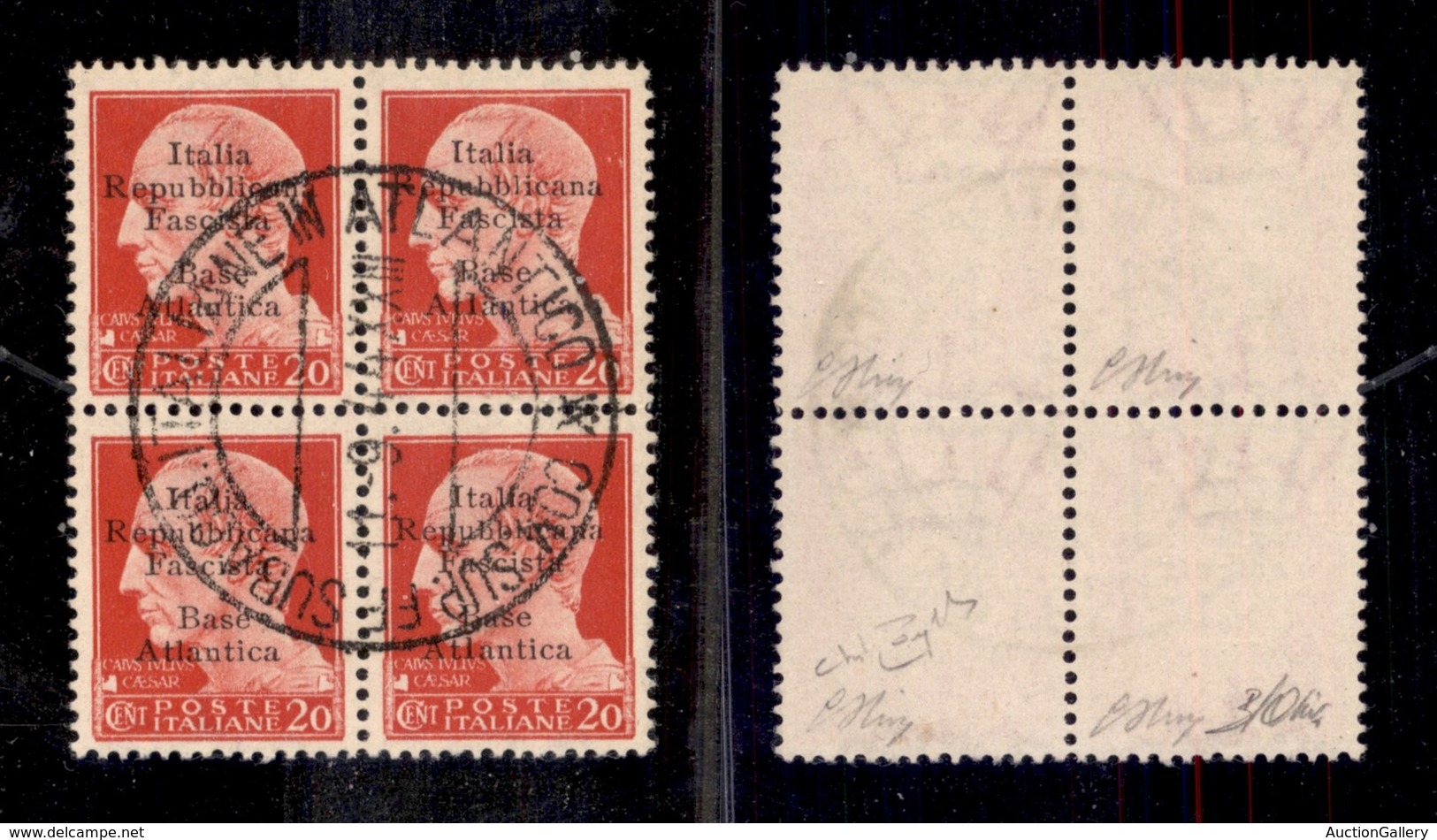 0337 EMISSIONI LOCALI - BASE ATLANTICA - 1943 - 20 Cent (8) In Quartina - L Diversa (8g) In Alto A Destra - Oliva + Rayb - Other & Unclassified