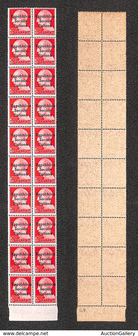 0352 EMISSIONI LOCALI - TERAMO - 1944 - 20 Cent (2) - Blocco Verticale Di 20 Con Gli Errori G (pos.14) H (pos.25) I (pos - Autres & Non Classés