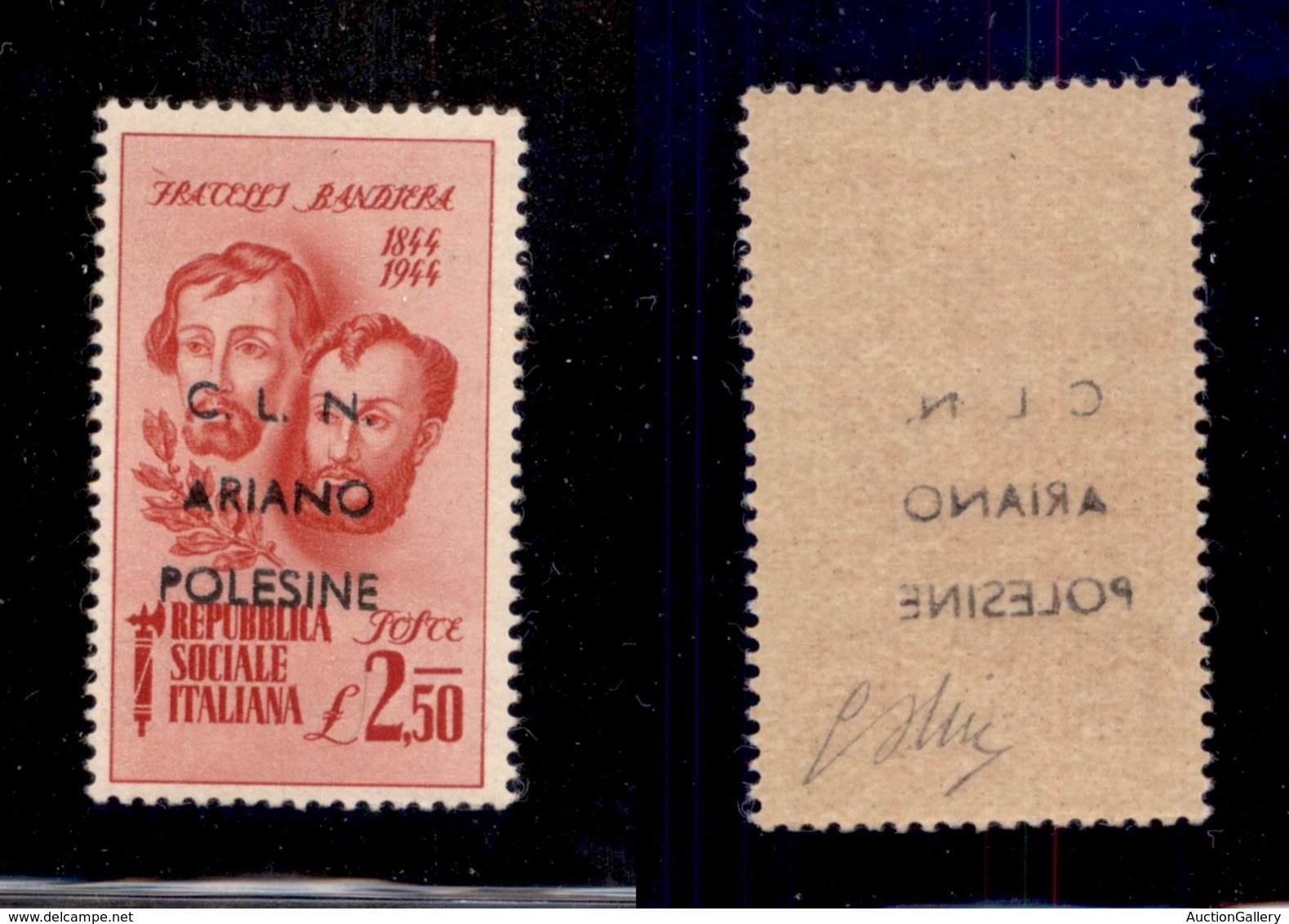 0364 EMISSIONI LOCALI - ARIANO POLESINE - 1945 - 2,50 Lire Bandiera (Errani 46e+aa) Con Doppia Soprastampa + Decalco (si - Other & Unclassified