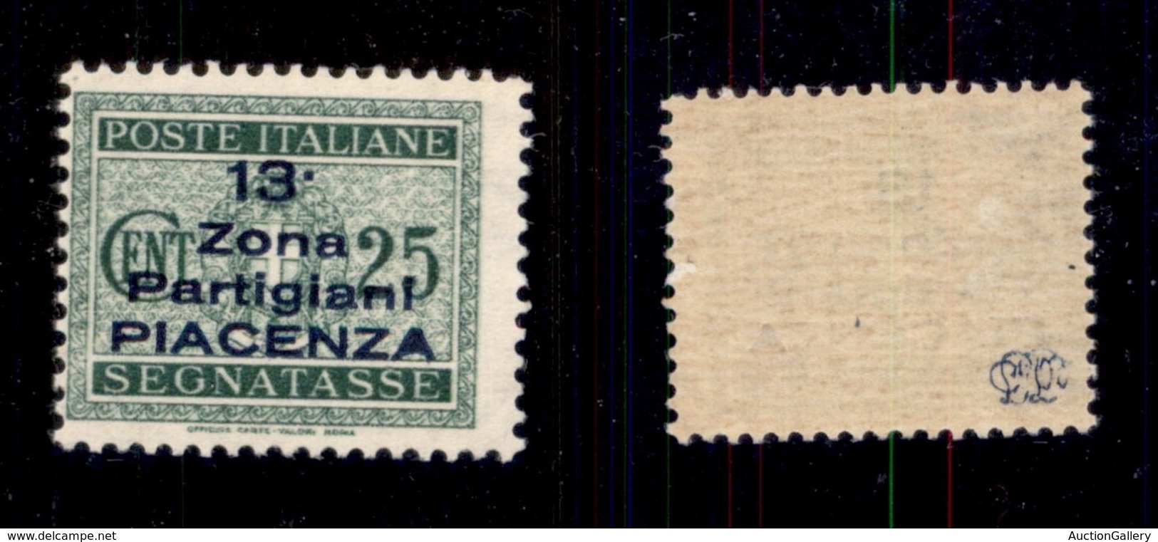 0378 EMISSIONI CLN - PIACENZA - 1945 - 25 Cent Segnatasse (Errani 22A) Soprastampa In Azzurro - Gomma Integra - Cert. AG - Sonstige & Ohne Zuordnung