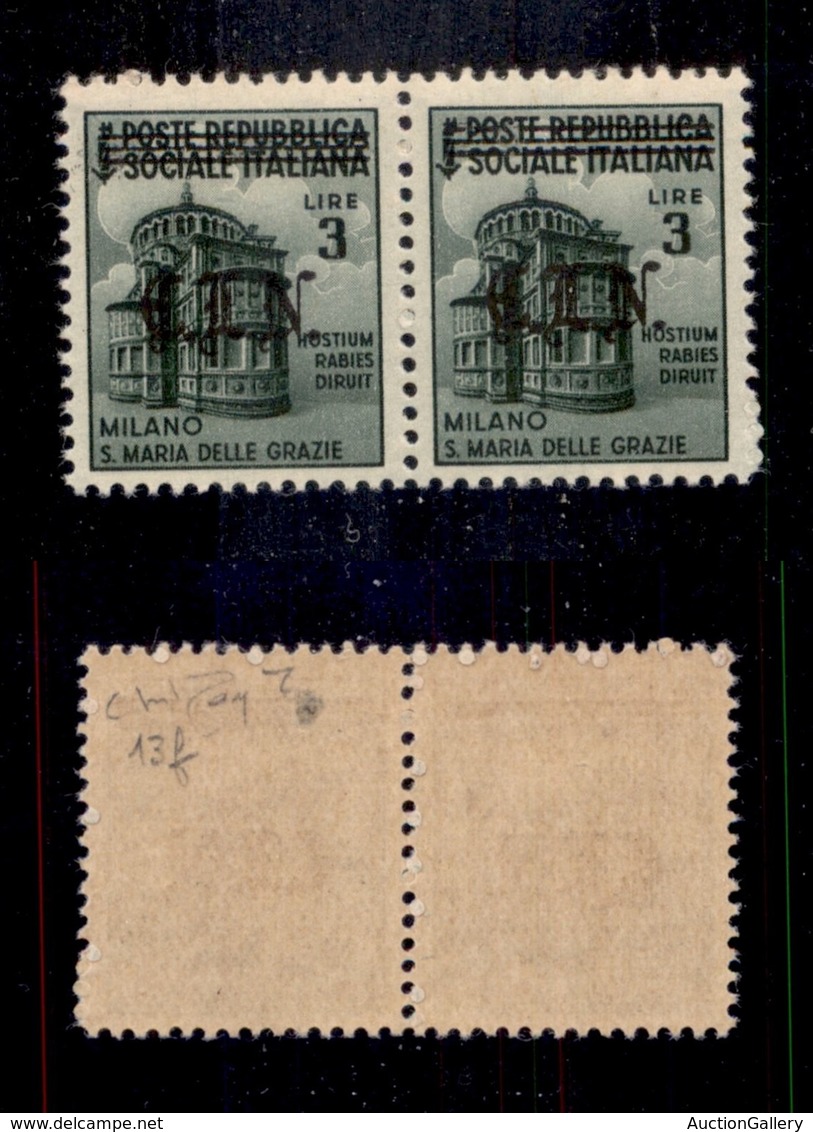 0398 EMISSIONI CLN - TORINO - 1945 - 3 Lire (Errani 13+13f) - Sbarra Spezzata + Normale In Coppia (pos.14/15) - Gomma In - Autres & Non Classés