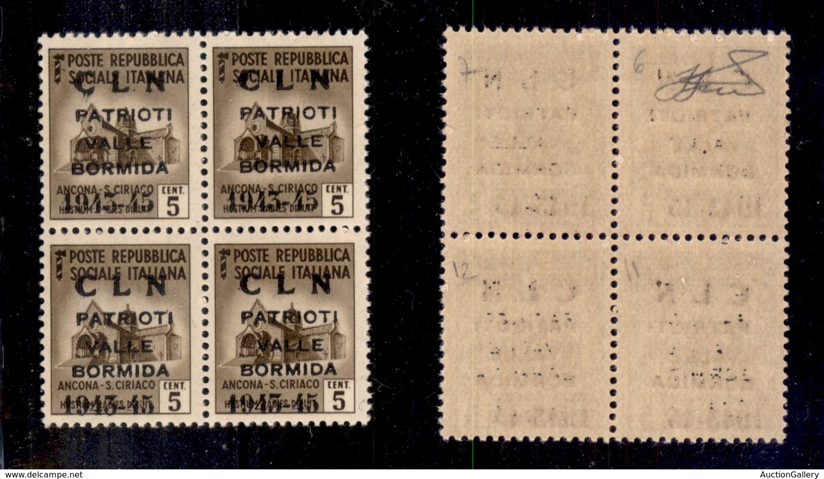0405 EMISSIONI CLN - VALLE BORMIDA - 1945 - Soprastampa Modificata - 5 Cent (1A) In Quartina - Gomma Integra - Cert. AG  - Autres & Non Classés
