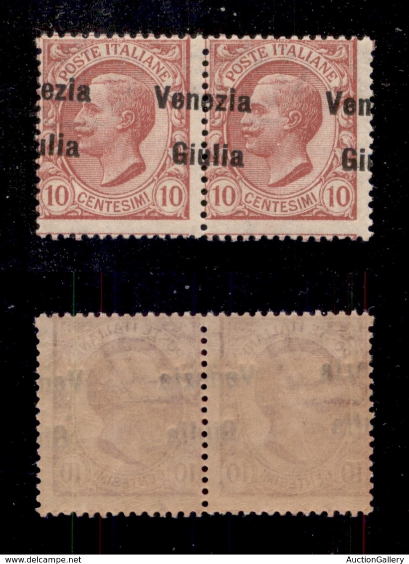 0446 OCCUPAZIONI - VENEZIA GIULIA - 1918 - 10 Cent (22cb) - Coppia Orizzontale Con Soprastampe Oblique - Gomma Integra ( - Other & Unclassified