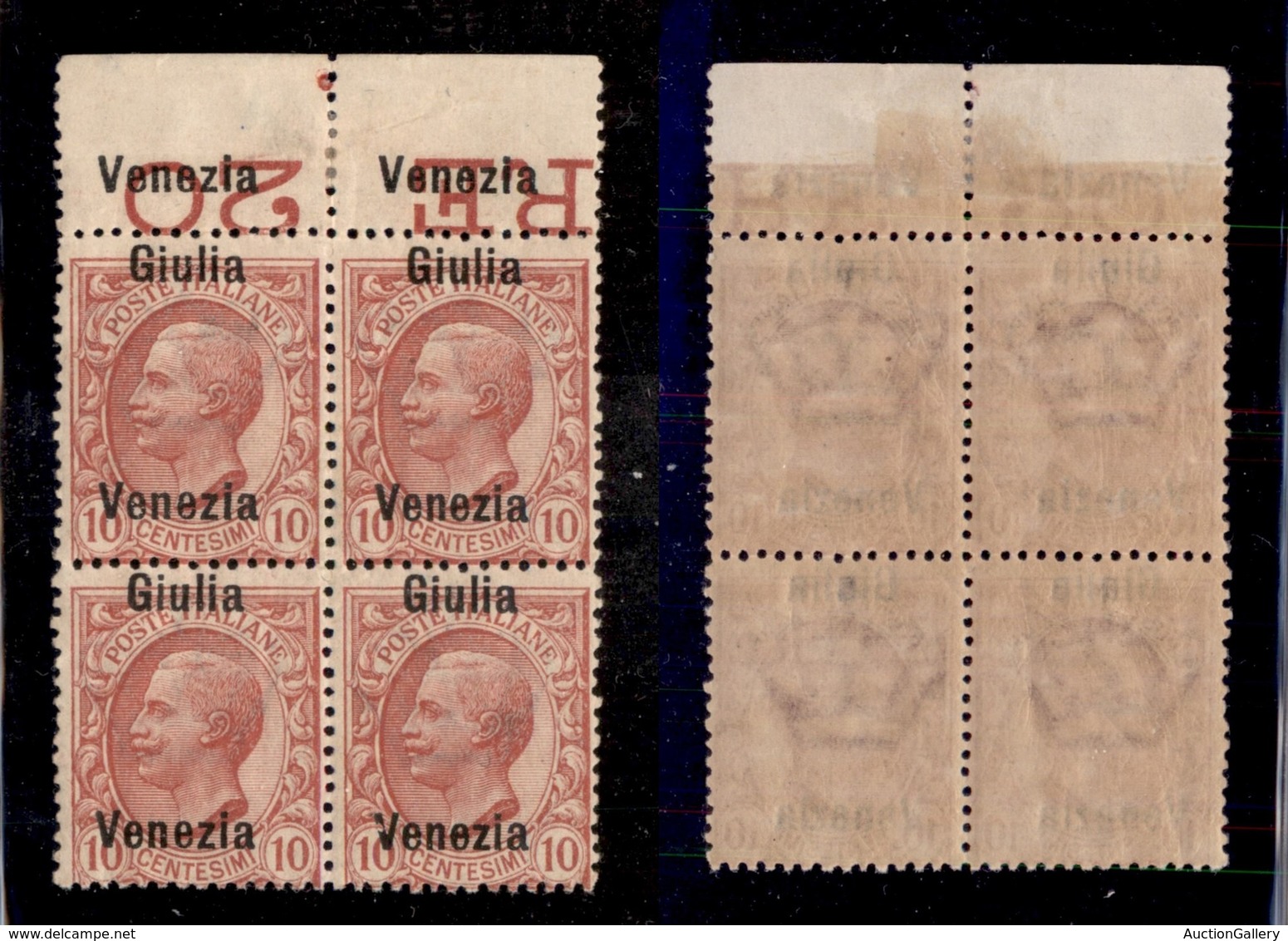 0447 OCCUPAZIONI - VENEZIA GIULIA - 1918 - Giulia Venezia - 10 Cent (22d) - Quartina Bordo Foglio Con Venezia Ripetuto S - Other & Unclassified