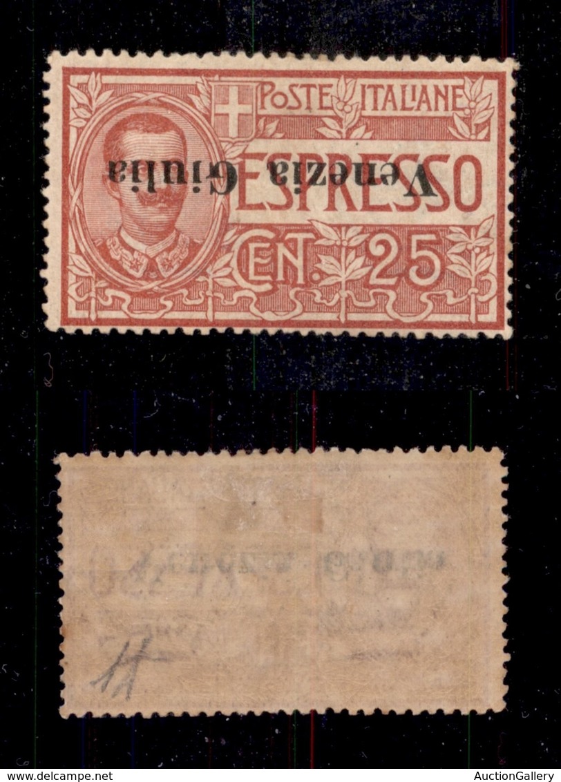 0451 OCCUPAZIONI - VENEZIA GIULIA - 1919 - 25 Cent (1a-Espressi) Con Soprastampa Capovolta - Nuovo Con Gomma - Diena (1. - Sonstige & Ohne Zuordnung