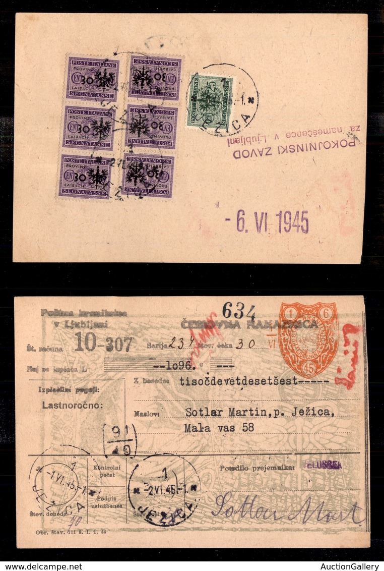 0476 OCCUPAZIONI - LUBIANA - Occup.Tedesca - Segnatasse - 25 Cent (4) + Sei 30 Cent Su 50 (5) Al Retro Di Bollettino Da  - Autres & Non Classés